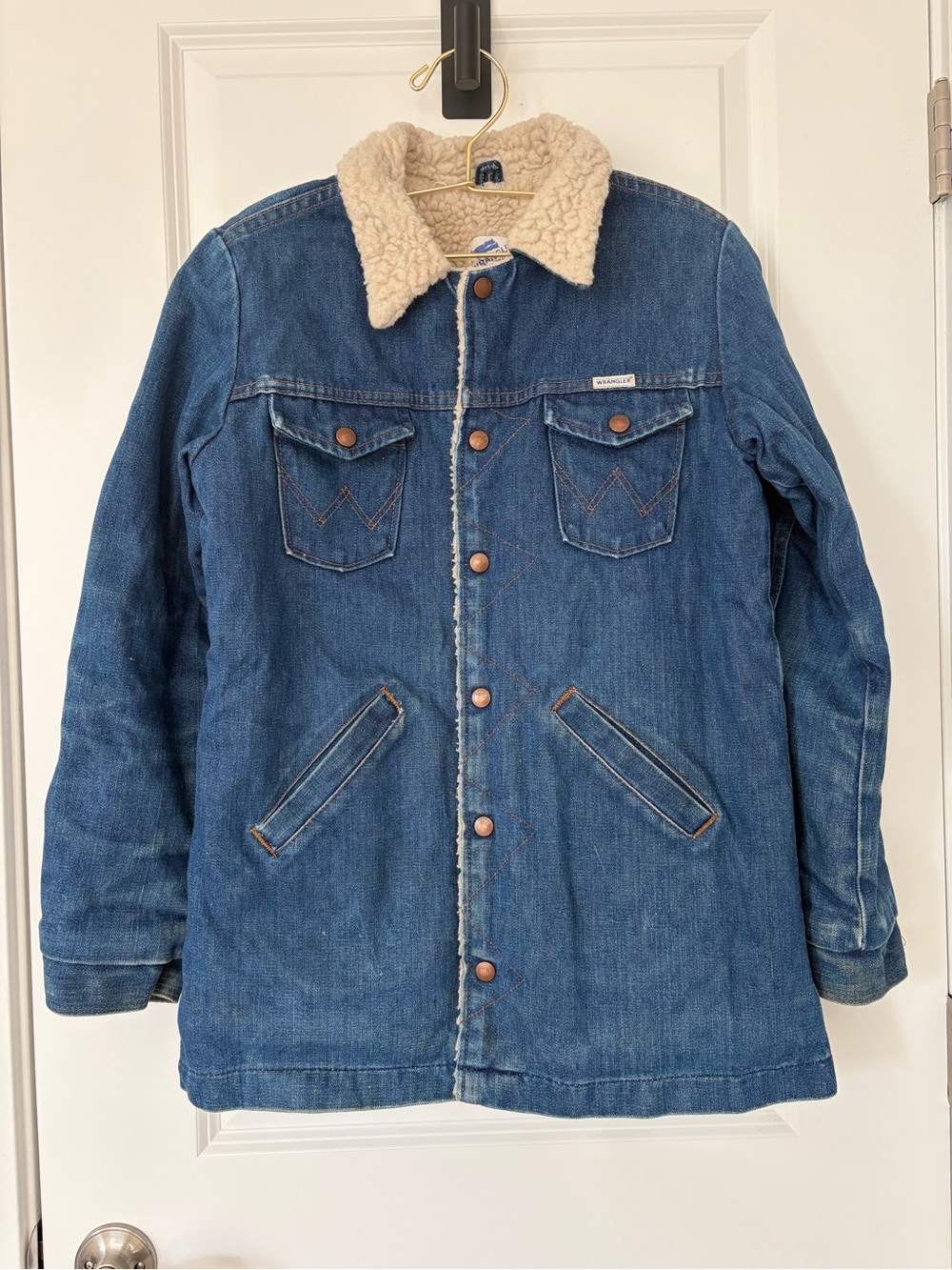 Vintage Wrangler Sherpa Lined Denim Jacket Made In USA Western Ranch